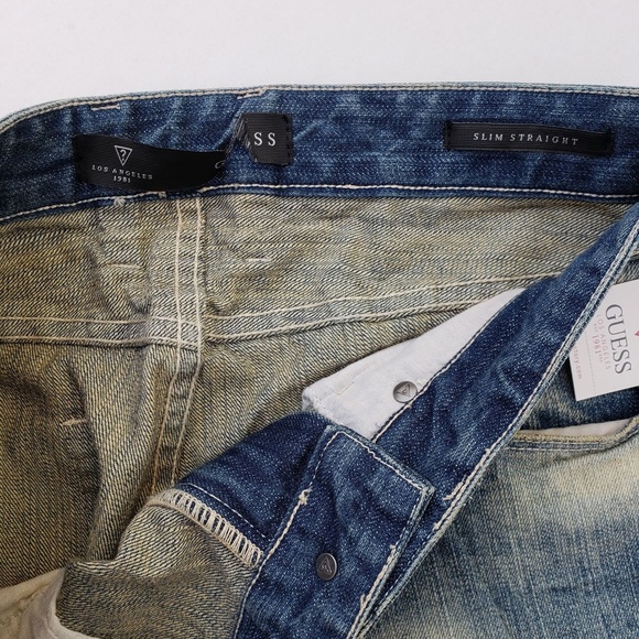 New Men's sz 32 GUESS Slim Straight Distress Jeans - Picture 5 of 8